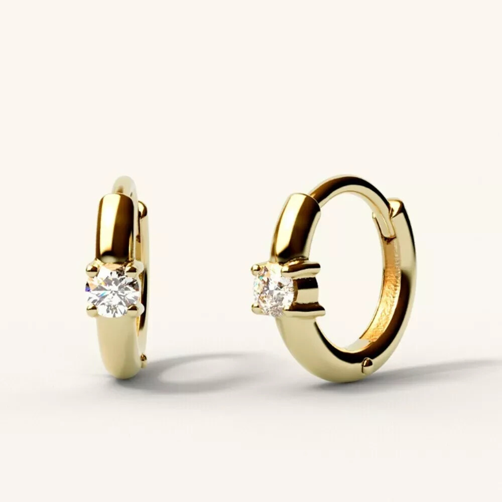 0.20 Carat Round Cut Natural Diamond 14K Solid Yellow Gold Huggie Hoop Earrings