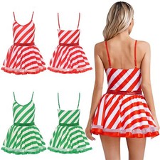 Womens Dresses A-line Mini Dress Adult Christmas Ladies Mrs Santa Claus Party