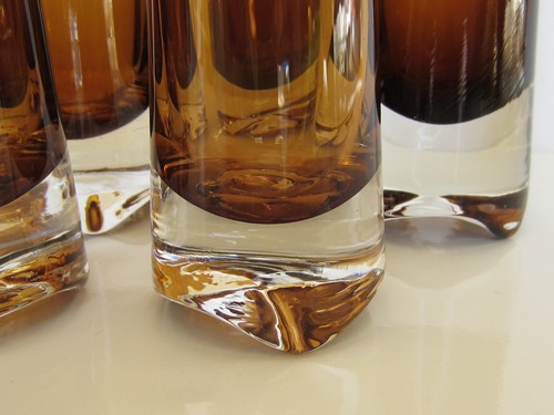 MCM DENBY MILNOR Sweden Decanter and 6 Glasses Skol Pattern Amber Art Glass - Picture 19 of 19