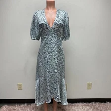 Club Monaco Womens Green Blue Short Sleeve Easy Wrap Midi Dress Robe 00 $298 4/6