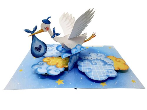 New Baby Blue Crane 3D Pop Up Card, Birthday card, Handmade Greeting card - Picture 1 of 5
