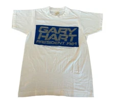 Vintage 1984 GARY HART for PRESIDENT White T-Shirt Election Screen Stars