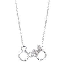 NWT NIB DISNEY MICKEY  MINNIE MOUSE CRYSTAL AND FINE SILVER PENDANT/NECKLACE