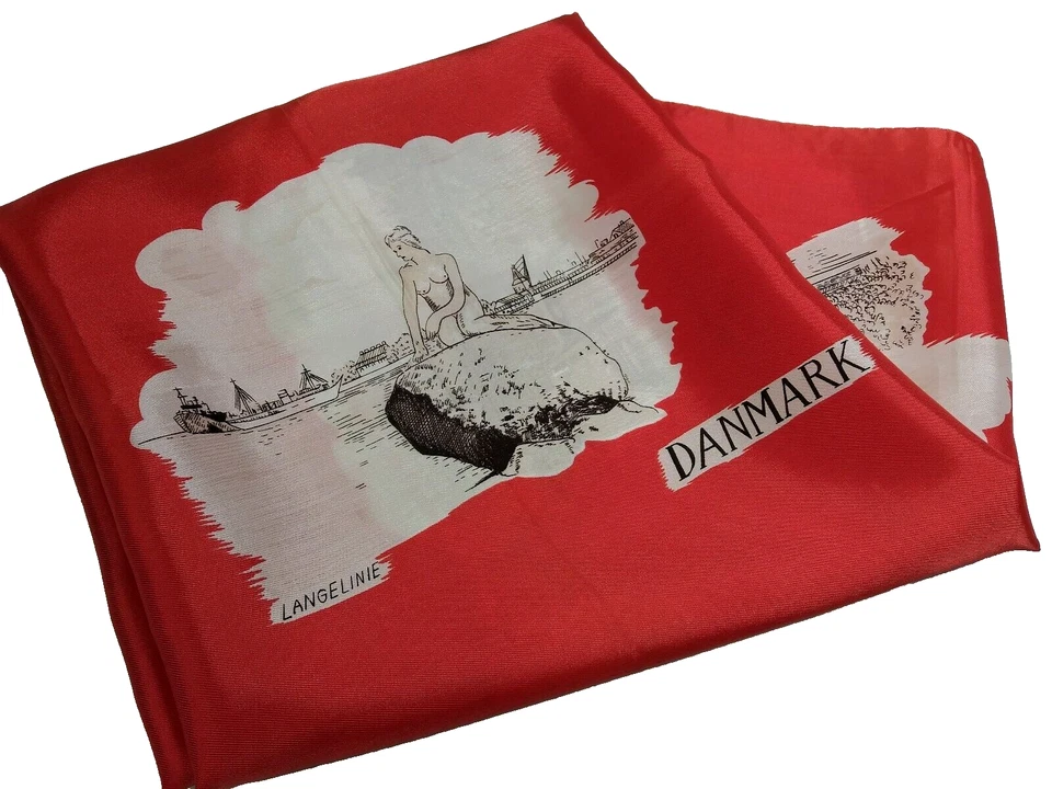 50s Denmark Souvenir Red Scarf Naked Lady Vintage DENMARK LIVGARD TRIACETAT - Image 4 of 4