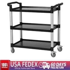 Utility Service Cart with Brake Wheel 3 Shelf Restaurant Food Cart Office Cart