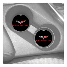 CHEVROLET CORVETTE C6 CHEVY LOGO CUSTOM SANDSTONE CAR COASTER SET OF 2 ABSORBS