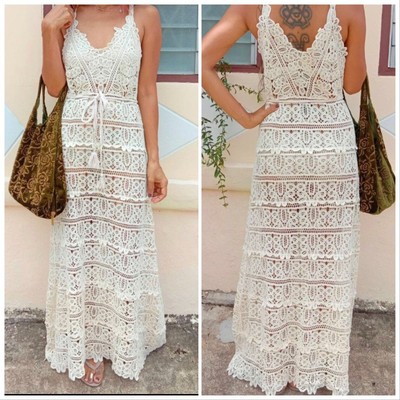 crochet maxi dress white