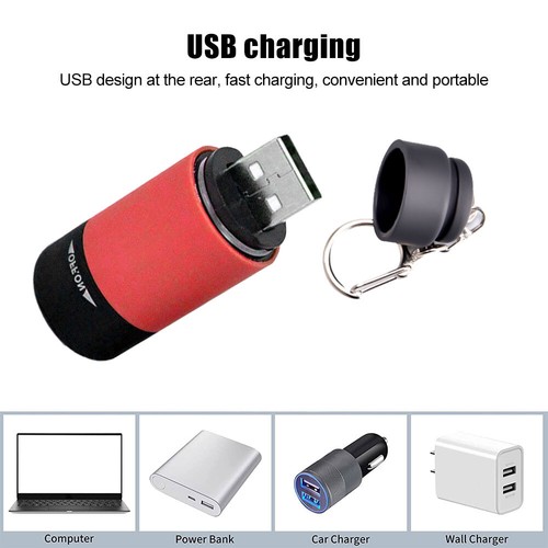 2pcs Mini LED Flashlight Torch USB Rechargeable Pocket Keychain Light Waterproof - Picture 6 of 9