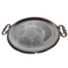 Vintage Kromex Chrome No 570 Serving Tray Round MCM 13" Round Gold Handles USA