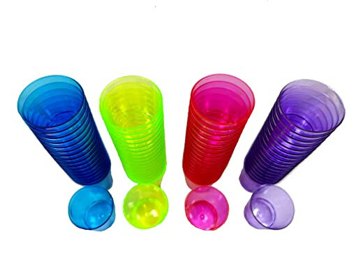 72 REUSABLE Plastic Neon Coloured Party Jelly Shot Glasses Cups 30ml Colourful - Photo 4/5