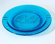Le Smith Blue Glass Bicentennial/ Eagle Cigar Ashtray. Vtg Smoking Accessories.
