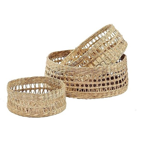 Round Handwoven 3 Piece Set Ratan Wicker Baskets BOHO Bohemian Wall Decor