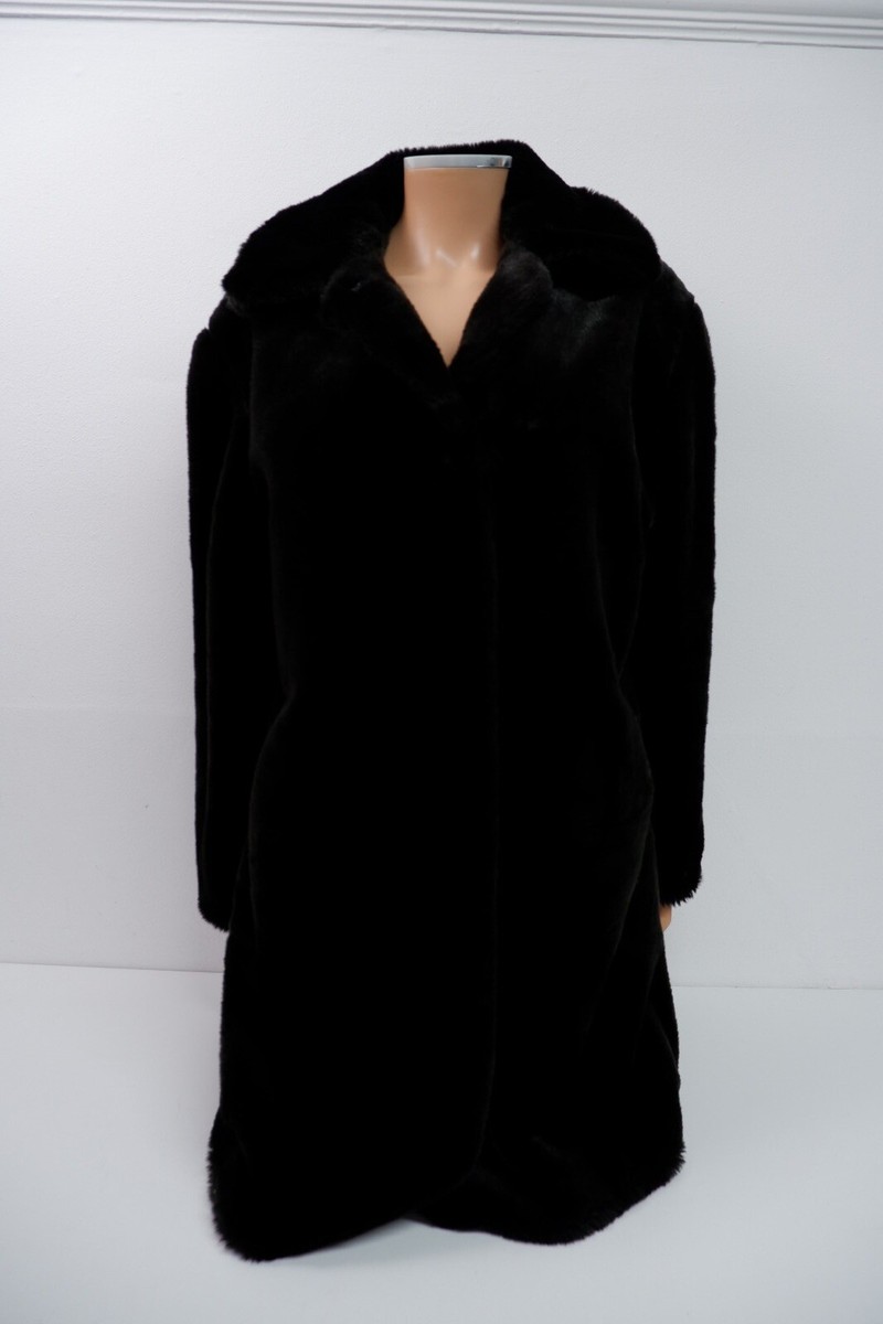 Hf Greenfield & Sons Womens Long Faux Fur Coat Size Uk 12 Black