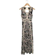 Lulus Dress Womens S Maxi Sun Will Shine Floral Print Sleeveless Lace Up Black