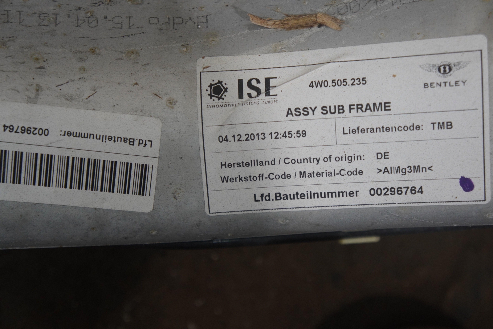 Rear Axle Subframe Crossmember Cradle 4W0505235 OEM Bentley Flying Spur 2014