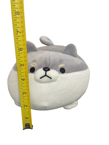 Almohada blanda grasa para perro Shiba Inu peluche 12" juguete gris blanco relleno súper suave - Imagen 7 de 8