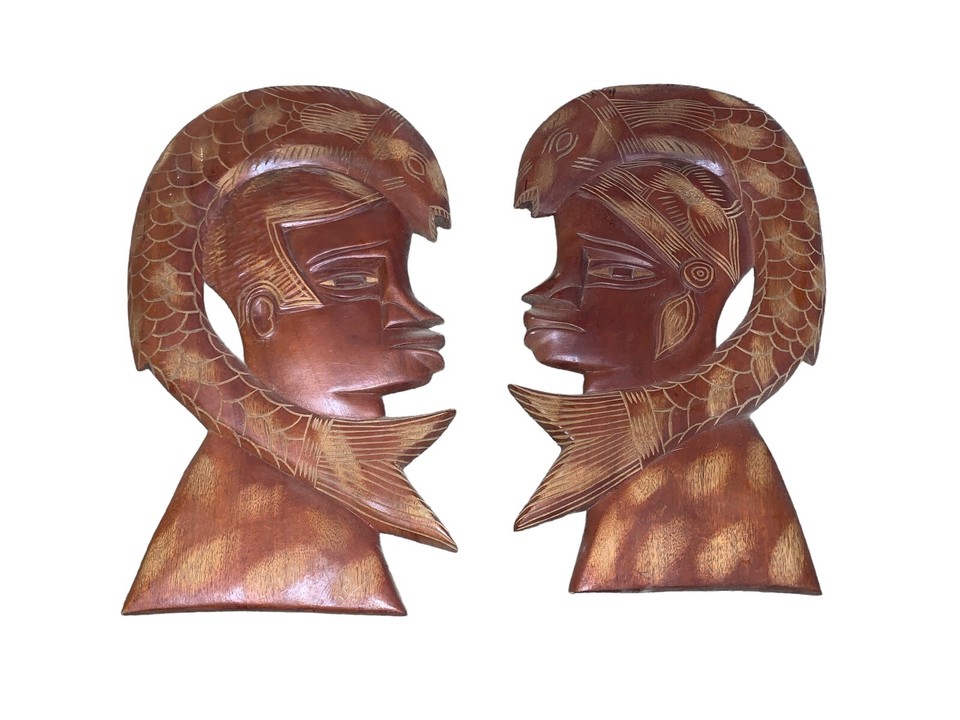 Tribal Hand Carved Wood Fish Head Dress Wall Art eBay