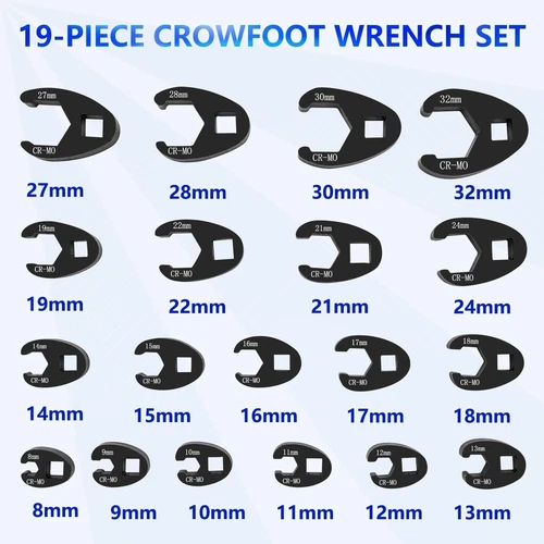 19PCS Flare Nut Crowfoot Wrench Set Metric Crows Foot Wrench Kit 3/8" 1/2" Drive - Picture 4 of 13