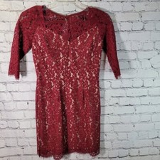 Soieblu Dark Red Lace Short Dress 3/4 Sleeve Size M