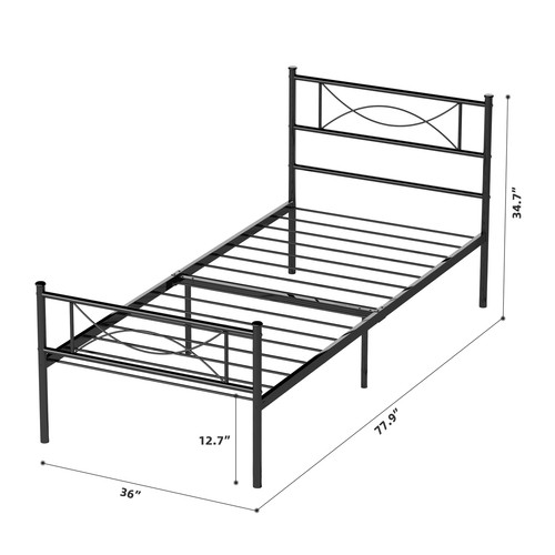 Twin Size Metal Platform Bed Frame w/ Bowknot Headboards&Footboard No Box Spring - Picture 5 of 51