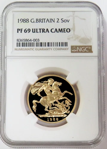 1988 GOLD GREAT BRITAIN 2 POUNDS SOVEREIGN PROOF COIN NGC PF 69ULTRA CAMEO