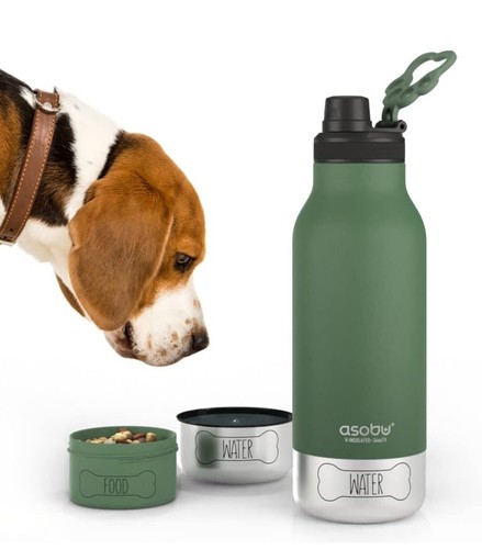Paquete de 2 vasos de botella aislados ASOBU Buddy 34 oz + alimentos + cuenco de agua a prueba de fugas - Imagen 5 de 13