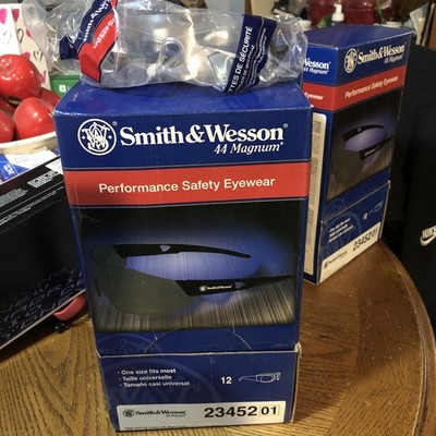 Smith & Wesson 44-Magnum Safety Glasses Black Temples Clear Anti-Fog Lens 12 Pk