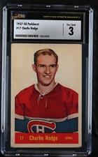 1957-58 Parkhurst #17 Charlie Hodge Montreal Canadiens – Rookie Card – CSG 3 VG