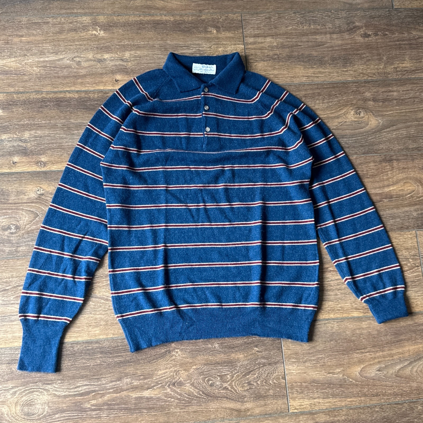 Georgetown University Shop VTG Orlon Wool Striped Knit Polo Sweater Size M