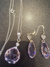 Heavy 23.87g Sterling Silver & Lavender lead Crystal Sphere Pendant Jewelry Set