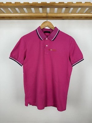 PRADA Mens Polo Shirt Pink - Purple L Double Tipped Collar Red Tab Logo Cotton
