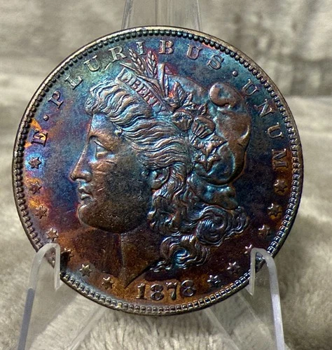 1878 MORGAN DOLLAR GEM BU PROOF LIKE RAINBOW TONED CDT TONED LOT #2714