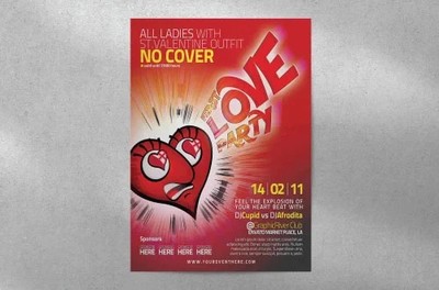 Love Party Valentine Event Retro Club Flyer Poster