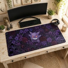 Gengar Mouse Pad  Desk Mat, Dark Floral Ghost Type Art, Pokemon Dark Aesthetic
