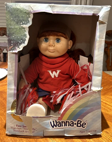 1986 Vintage WANNA BE Cheerleader Cabbage Patch Style in Box Red Hair So Cute!