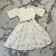 T Tahari Dress Womens Sz 8 White Floral Embroidered Eyelet Fit & Flare