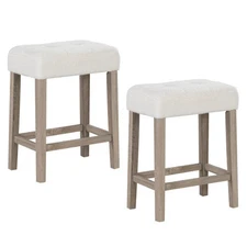 Modern Counter Height Bar Stools Set of 2 with Rubber Wood Legs-White and Gray -