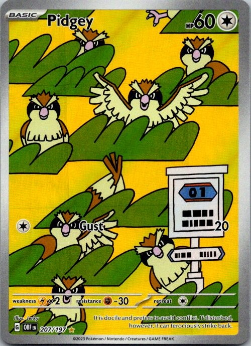 Pidgey 207/197 Illustration Rare Obsidian Flames Pokemon Holo Near Mint
