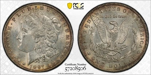1897-P Morgan Silver Dollar PCGS MS63 Gold Shield Trueview