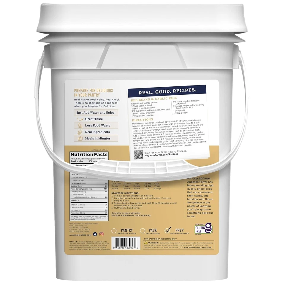 Bulk Long Grain White Rice, 242 Servings in 4-Gallon Pail - Perfect for Storage - Image 4 of 4