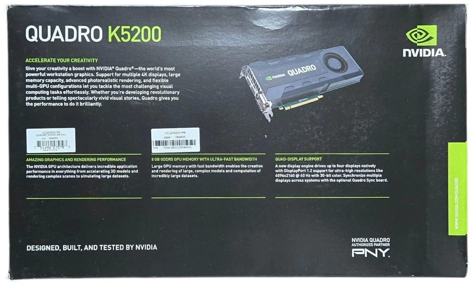 NEW PNY Nvidia Quadro K5200 8GB PCI-E Video Card VCQK5200-PB - Image 2 of 3