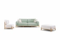 Wohnzimmer-Set Sessel 3-Sitzer-Sofa Pouf Moderner Stil Holzrahmen Neu