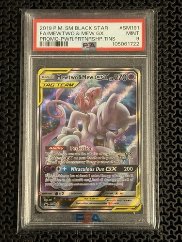 2019 POKEMON SM BLACK STAR PROMO #SM191 FULL ART/MEWTWO & MEW GX PSA 9