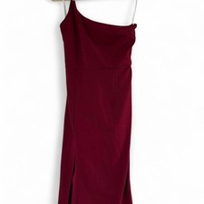 Lulus Burgundy One Shoulder Midi Dress Medium Front Slit Cocktail Dress