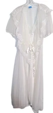 Vtg Val Mode Negligee Gown White Bridal Peignoir Set Robe 2 Pc USA Nylon S Mint!