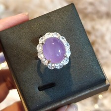 NaturalPurpleChalcedonyOvalCabochonRing925SterlingSilverRoseCutMoissaAdjustable