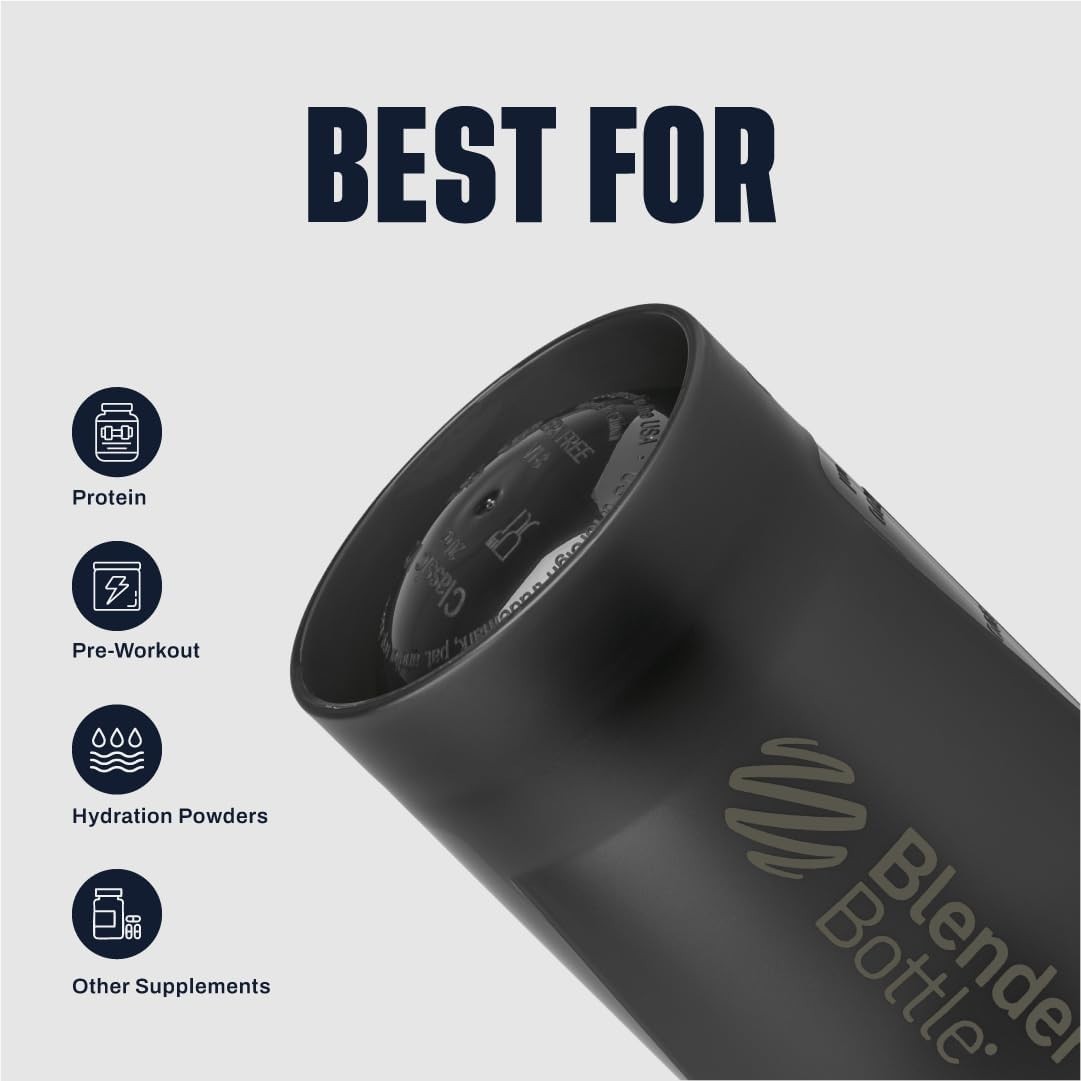 BlenderBottle Classic V2 Shaker 28oz – Protein & Pre-Workout Mixer, Black Shadow