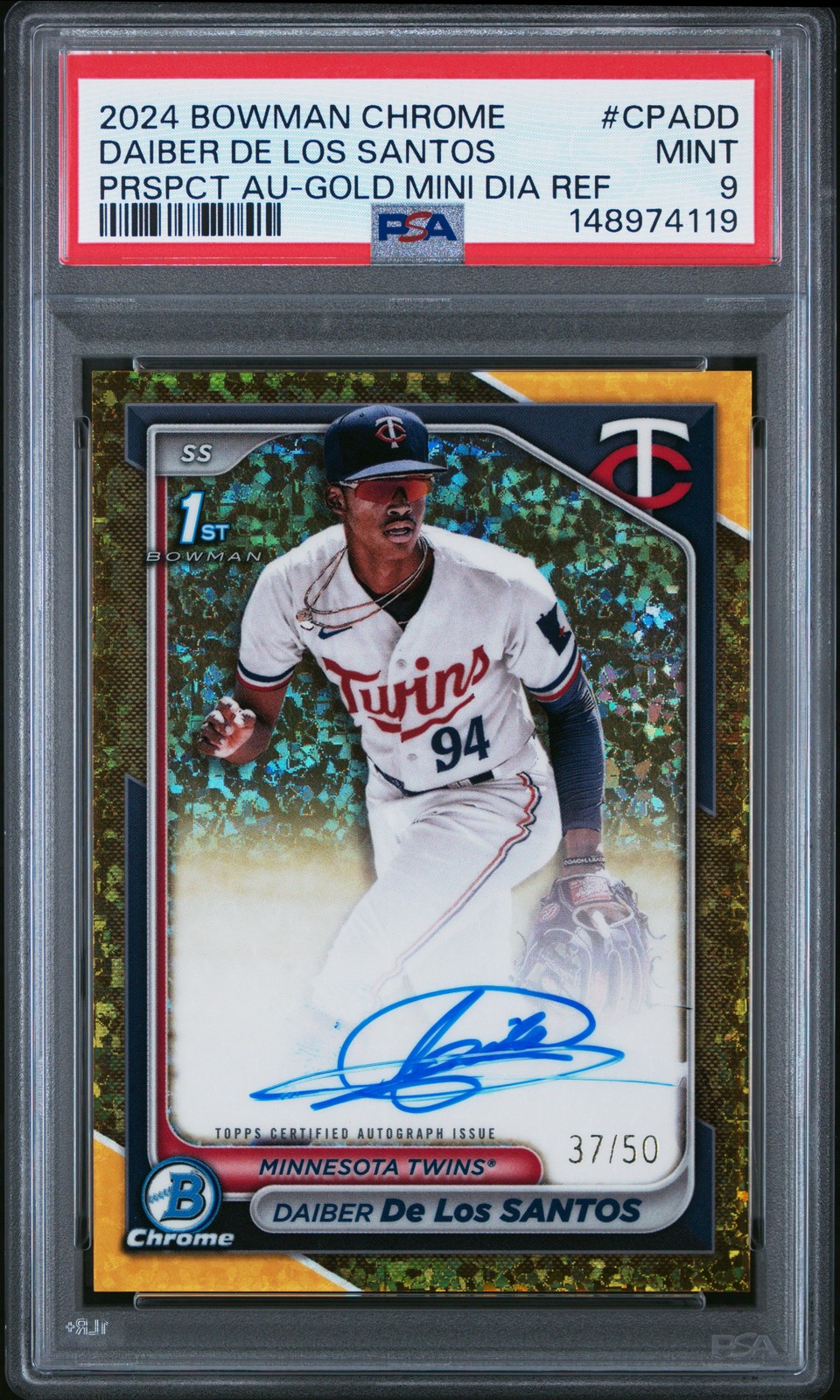 2024 BOWMAN CHROME PROSPECT AUTOS #CPADD DAIBER DE LOS SANTOS 37/50 PSA 9