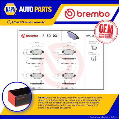 Brake Pads Set Rear P59031 Brembo 09117717 09195685 09198598 1605025 1605037 New