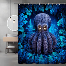 Blue Octopus Shower Curtain Tropical Ocean Graphic